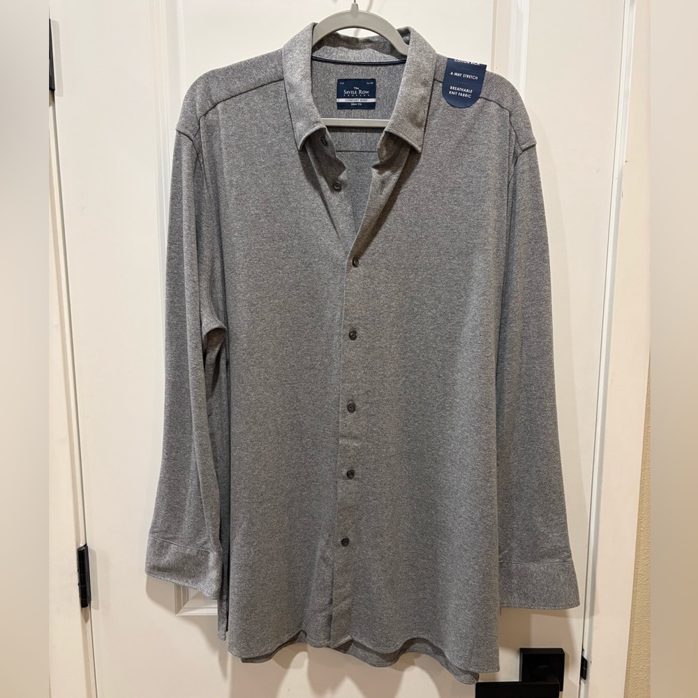Savile Row Light Grey Stretch Men’s Button Down